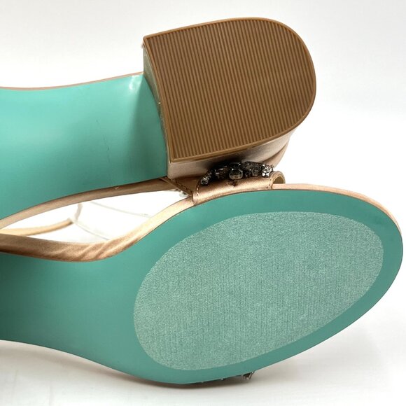 6W 6 WIDE WIDTH Betsey Johnson Mel Champagne Jeweled Heels Dress Sandals Shoes - Picture 11 of 13